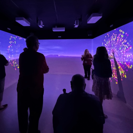   Group uses the interactive elements of the immersive reality room