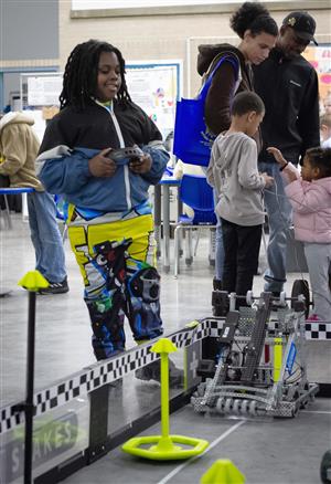 Student used controller to move the VEX robot around the course